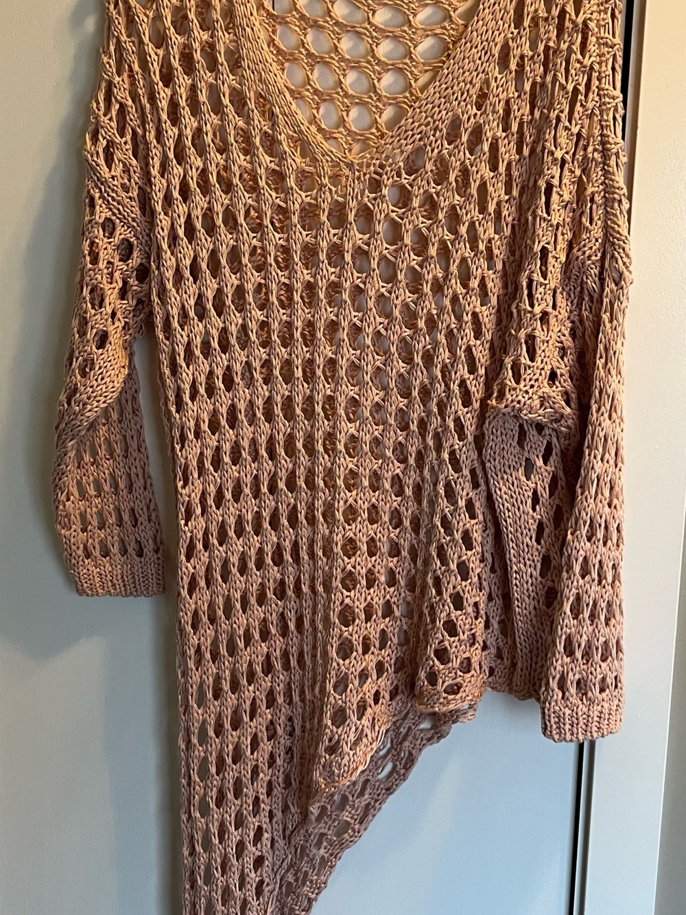 Open-Knit V-Neck Women’s Sweater - Blush